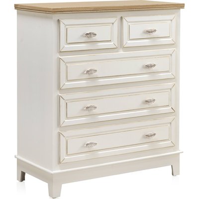 Commode blanche bois 5 tiroirs style feuille élégante RECOLLECTION
