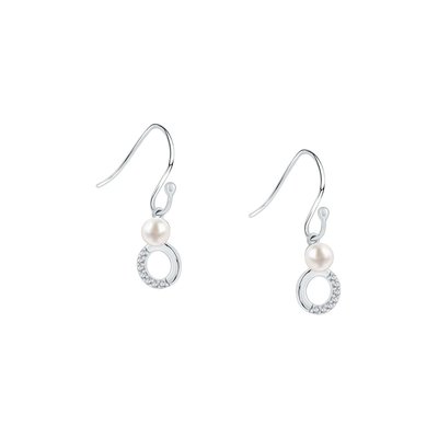 Boucles d'oreilles en argent 925, perle synthétique et oxyde de zirconium CLEOR