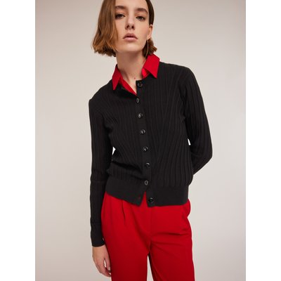 Cardigan en FIL de viscose mélangée à côtes tridimensionnelles MOTIVI