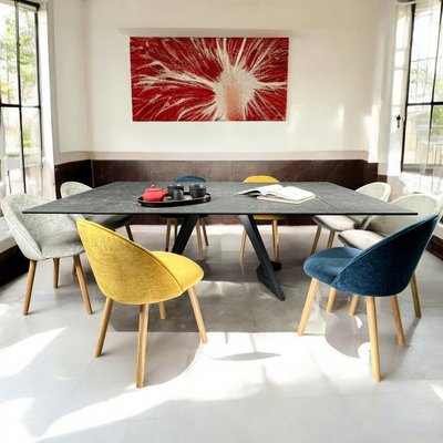 Table carrée extensible en céramique marbrée anthracite 140-220 cm LOMBARDIE PIER IMPORT