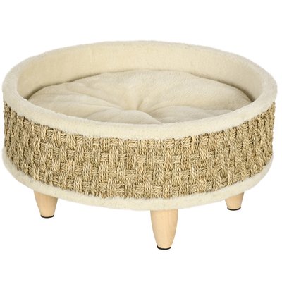 Canapé panier lit chien chat style cosy naturel bois pin jonc de mer PAWHUT