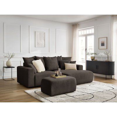 Canapé d'angle convertible 4 places en velours côtelé avec pouf, ATILLA BOBOCHIC