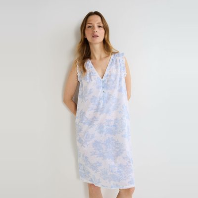 Chemise de nuit imprimé toile de Jouy en plumetis de coton BIO MONOPRIX