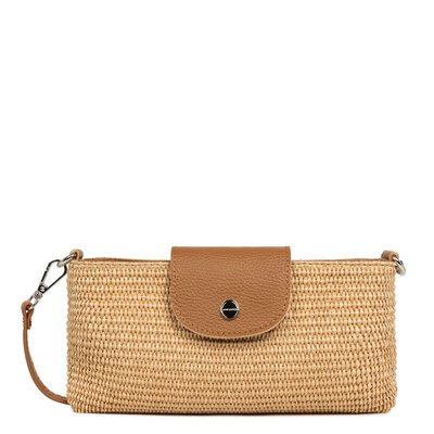Pochette à rabat paille et cuir, MINI OSIER ITALIE LANCASTER