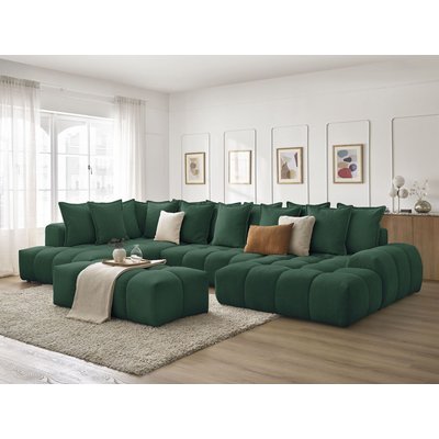 Canapé panoramique convertible 7 places en tissu texturé avec pouf, EVEREST BOBOCHIC