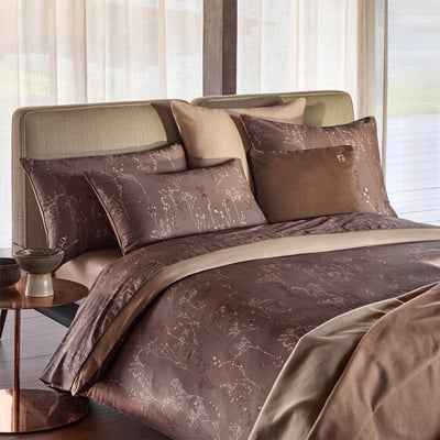 Drap plat en satin de coton marron, WILD MILLET BOSS HOME