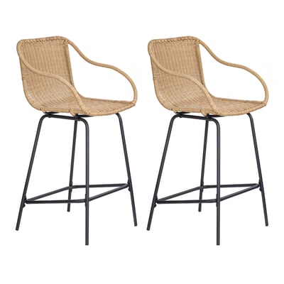 Lot de chaises d'ilot et bar en métal et assise en rotin 65cm MOOREA | Lot de 2 MOB IN