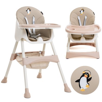 BEBELISSIMO - Chaise Haute Bébé Evolutive -dès 6 mois jusqu’à 20kg -Disco Pinguin - hauteur réglable - beige BEBELISSIMO J'AIME