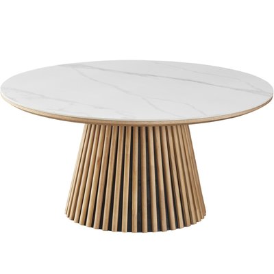 Table basse ronde plateau en céramique bicolore piètement cannelé - ADA HOMIFAB