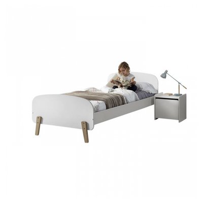 KIDDY Lit simple en laque et brut et sommier + Chevet enfant laque porte VIPACK