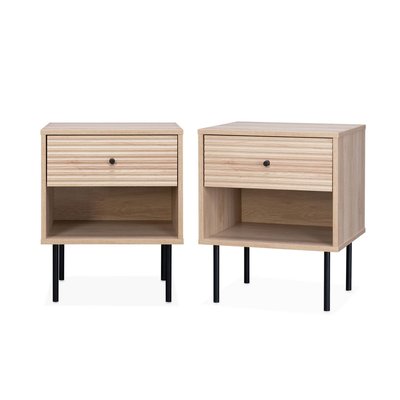Table de chevet effet bois rainuré 1 tiroir (lot de 2) BRAGA SWEEEK