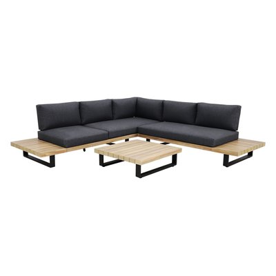 Salon de jardin en bois d'acacia et coussins 6 places, DOURO NOW'S HOME