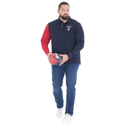 Polo en coton biologique marine bicolore à coupe droite avec un col à revers RUCKFIELD
