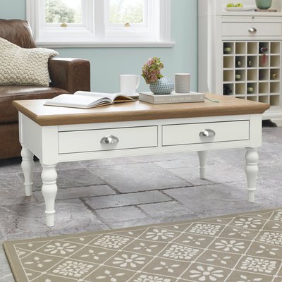 Table basse en bois blanc 2 tiroirs style chic PORTSMOUTH PIER IMPORT