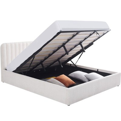 Lit coffre avec tête de lit en tissu bouclé - AVA HOMIFAB