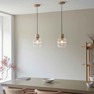 Torro Ribbed Glass Travertine Pendant Light ÉDITÉ