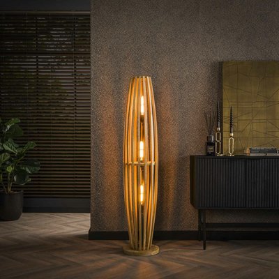 Lampadaire en bois de manguier ajouré 3 lampes LUCKNOW PIER IMPORT
