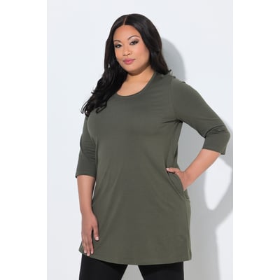 T-shirt long, coupe en A, col rond ULLA POPKEN