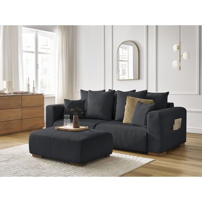 Canapé droit fixe 4 places en velours côtelé avec pouf, SIDONIE BOBOCHIC