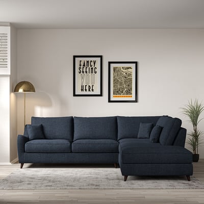 Amelia Soft Brushed Corner Sofa & Modular Footstool Set with Dark Wood Legs (Right Facing) ÉDITÉ