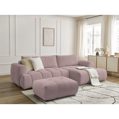 Canapé d'angle convertible 3 places en tissu lisse avec pouf, FUJI BOBOCHIC