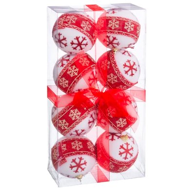 Set de 8 boules de Noël rouges et blanches étoiles - 8cm WADIGA