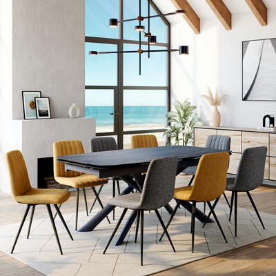 Table extensible en céramique noire marbrée oblongue 180-280 cm LOMBARDIE PIER IMPORT