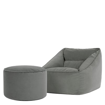 Pouf fauteuil salon et son repose-pied rond en velours mat Oeko-Tex® - NATALIA ICON
