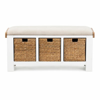 Banc d'entrée blanc coussin d'assise et paniers rangement VELIA PIER IMPORT