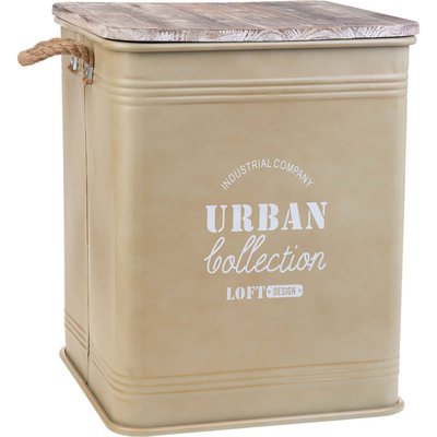 Panier à linge métal avec couvercle bois et poignées corde RECOLLECTION