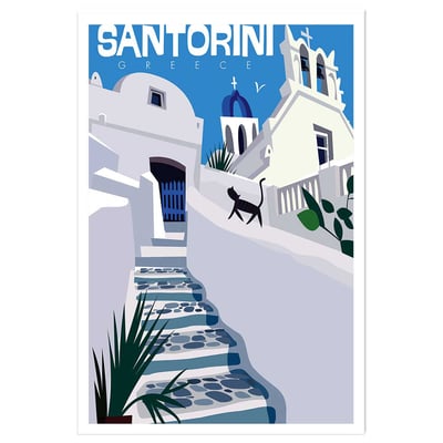 Poster de santorini blanc bleu HEXOA
