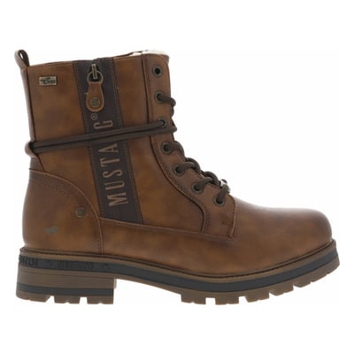 Bottines brunes à talon décroché bas avec un zip et des lacets ronds MUSTANG