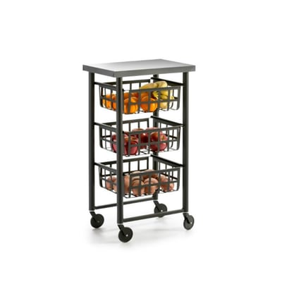 Desserte de cuisine à roulettes FIFTY-FIFTY avec 3 paniers et plateau en inox DON HIERRO