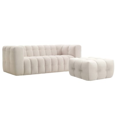 Canapé capitonné 3 places + Pouf en tissu chenille - CESTER HOMIFAB