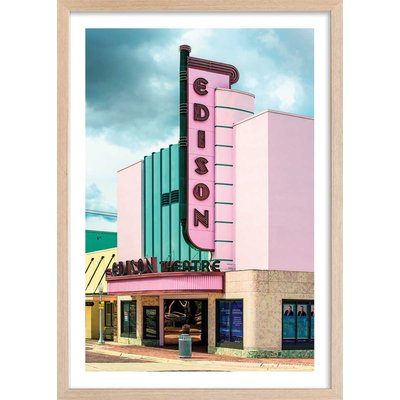 Affiche edison theater sur fond rose HEXOA