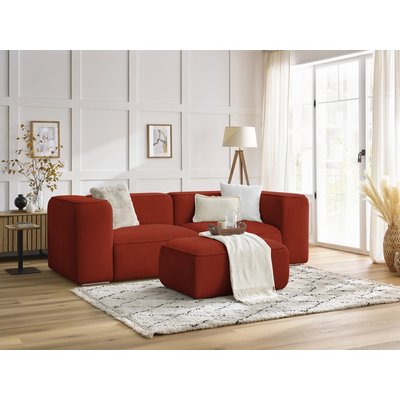 Canapé droit fixe 3 places en tissu texturé avec pouf, ZEPHYR BOBOCHIC