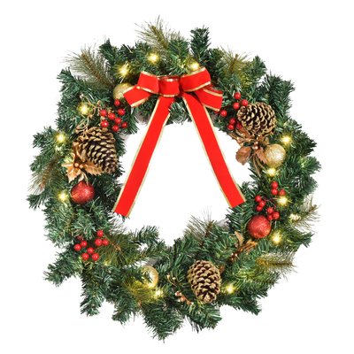 Couronne de Noël artificielle lumineuse Ø 60 cm 20 LED avec décoration HOMCOM