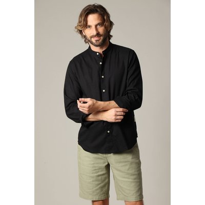 Chemise unie en lin avec col mao et manches longues SMITHY DEELUXE