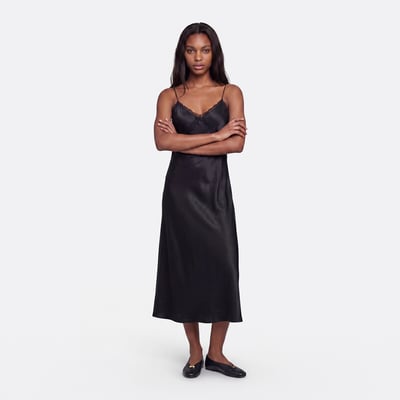 Длинное атласное платье на тонких бретельках с кружевом LA REDOUTE COLLECTIONS