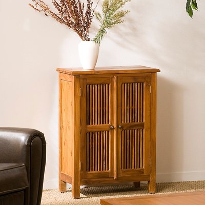 Buffet exotique étroit meuble d'entrée bois teck 2 portes 60cm BISHO PIER IMPORT