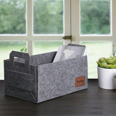 Panier de rangement gris en feutrine – avec poignées PIER IMPORT