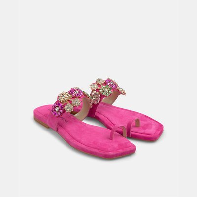 Sandales plates avec bande de détail en strass et fixation sur le doigt ALMA EN PENA