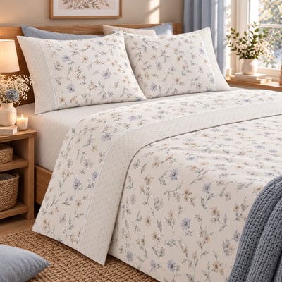 Parure drap de lit en coton flanelle 57 fils imprimé MEDITERRANEAO LINANDELLE