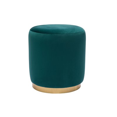 Pouf rond en velours bleu pétrole et métal doré D40 cm AMAYA MILIBOO
