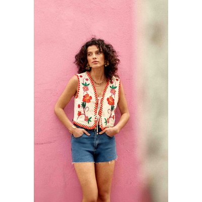 Gilet sans col imprimé broderies VINO LA PETITE ETOILE