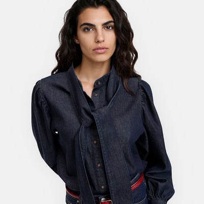 Chemise en denim, col mao, lavallière amovible LA REDOUTE COLLECTIONS