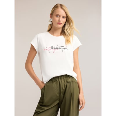 T-shirt avec inscription et broderie de pierres MOTIVI