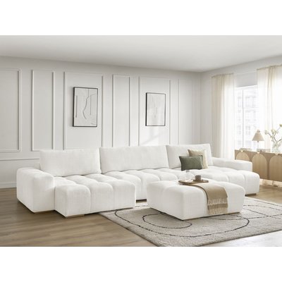 Canapé panoramique fixe 6 places en tissu texturé avec pouf, ANAKIN BOBOCHIC