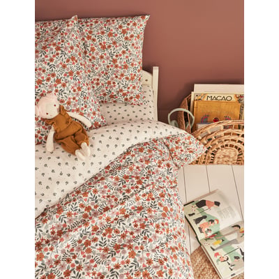Parure housse de couette et taie d'oreiller réversible RETRO FLOWERS, avec coton recyclé VERTBAUDET
