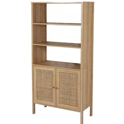 Étagère bibliothèque avec placards portes cannage rotin 80x37x163cm URBAN LIVING